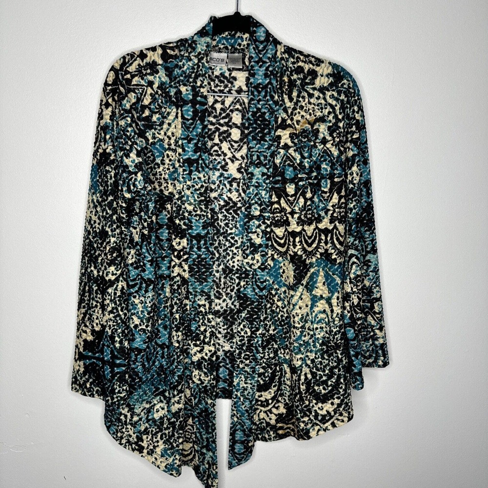 Chicos size 1 M Open Front Drape Cardigan Floral Textured